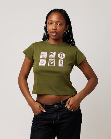 Vintage Stamp Baby Tee Green