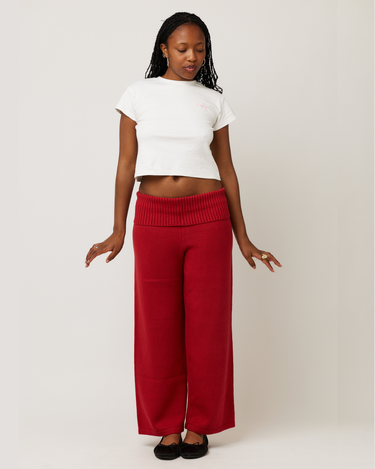 Red Fold Over Knit Pants