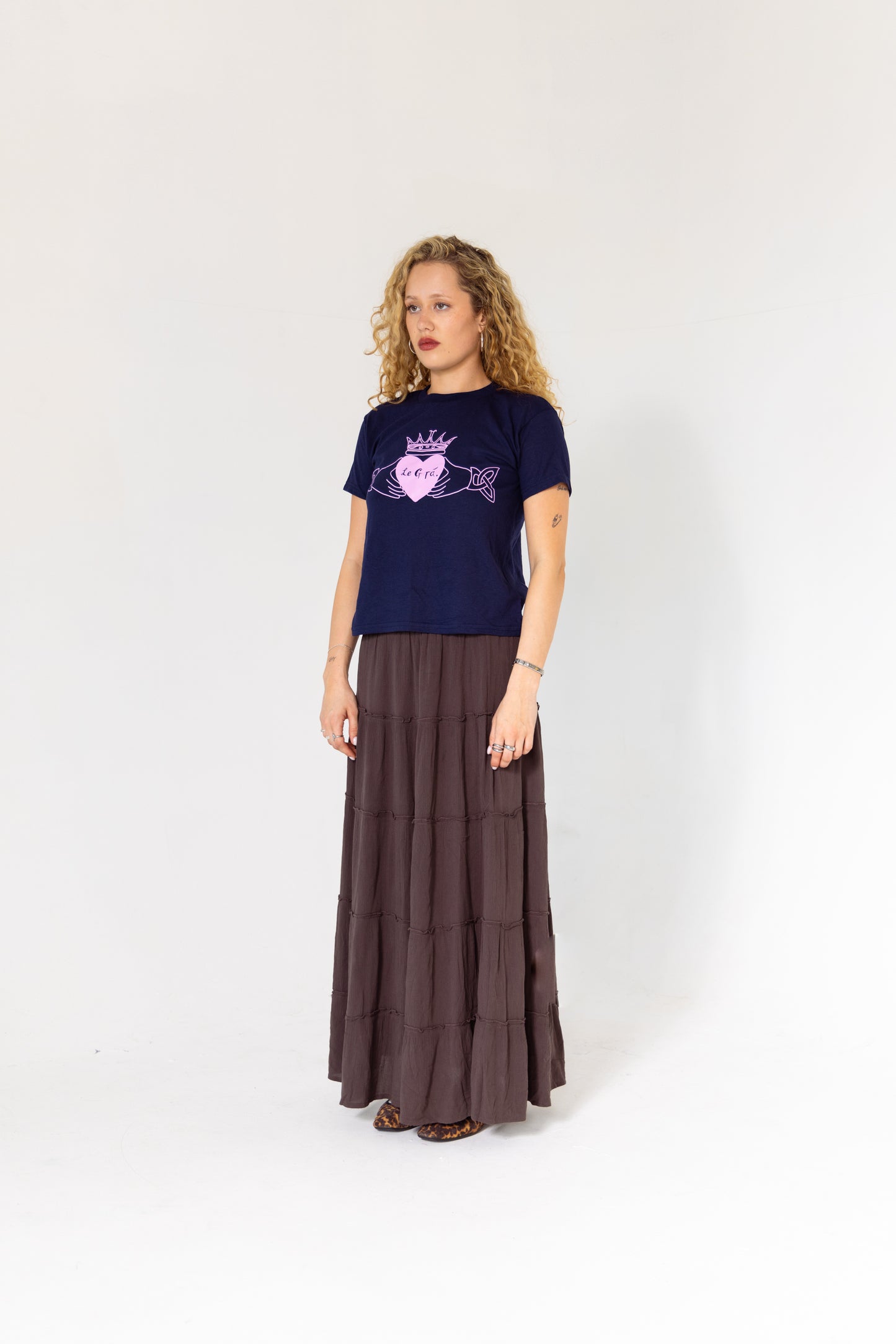 Le Grá Boxy Baby Tee in Navy