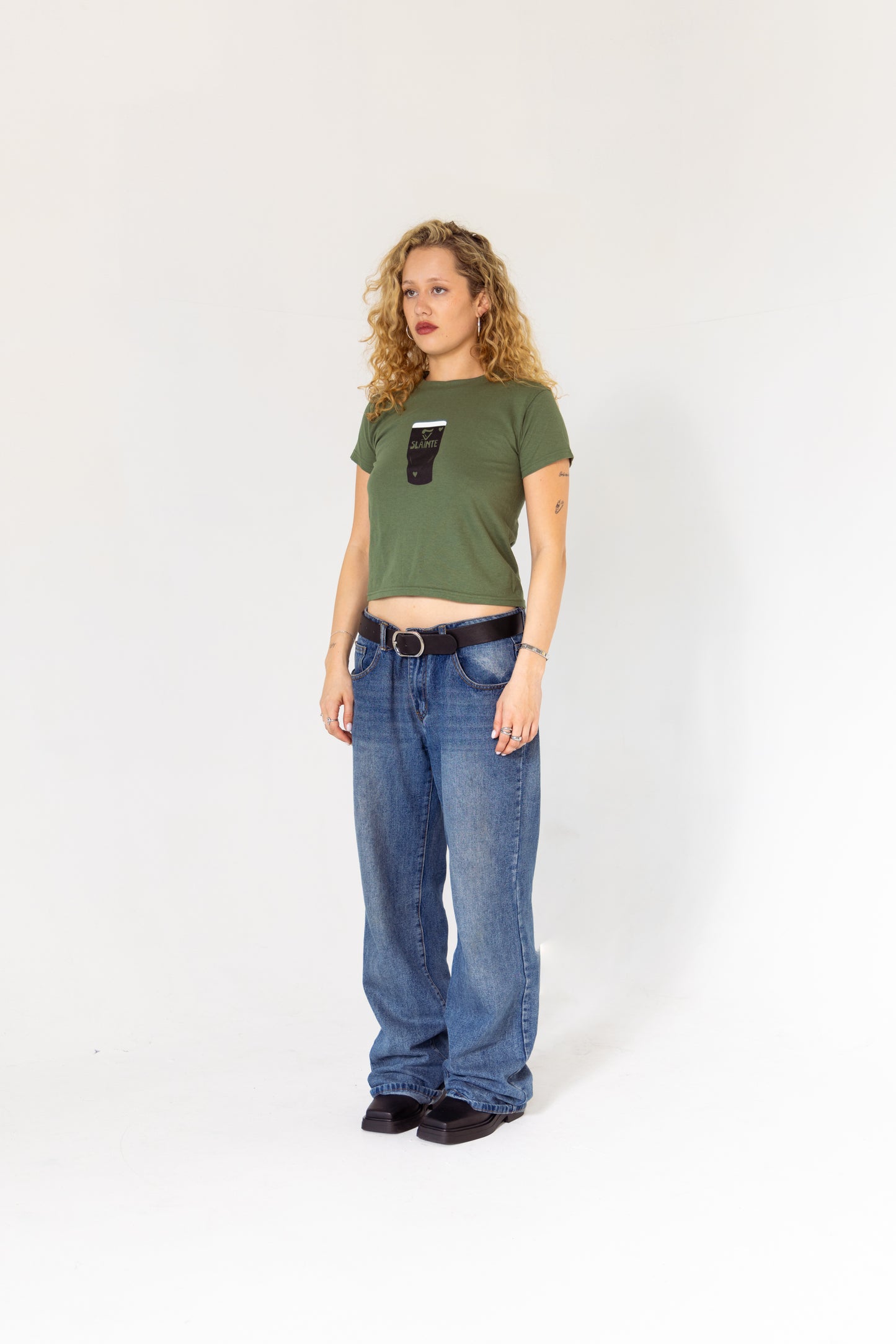 Sláinte Boxy Baby Tee in Military Green