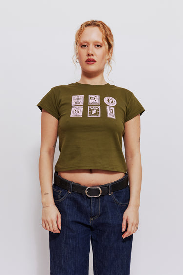 Vintage Stamp Baby Tee Green