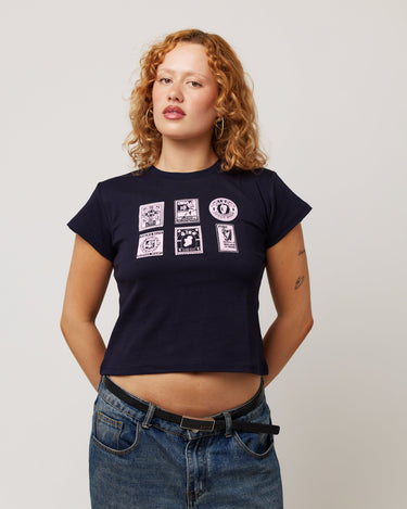 Vintage Stamp Baby Tee Navy