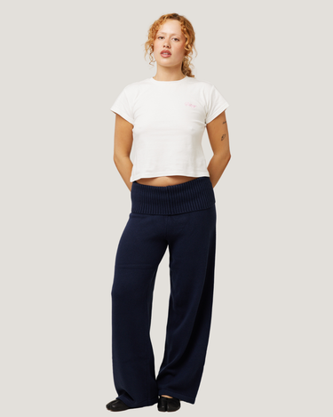 Navy Fold Over Knit Pants