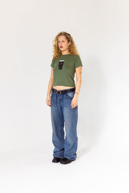 Sláinte Boxy Baby Tee in Military Green