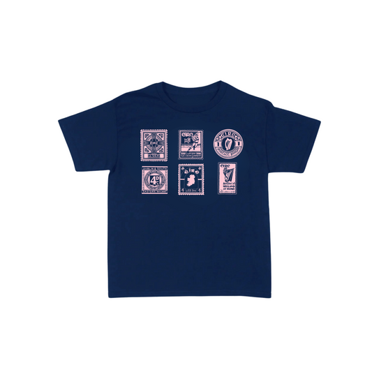 Vintage Stamp Boxy Baby Tee in Navy