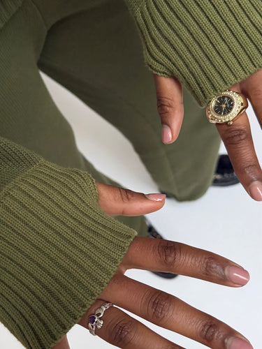 Green Striped Knit Cardigan