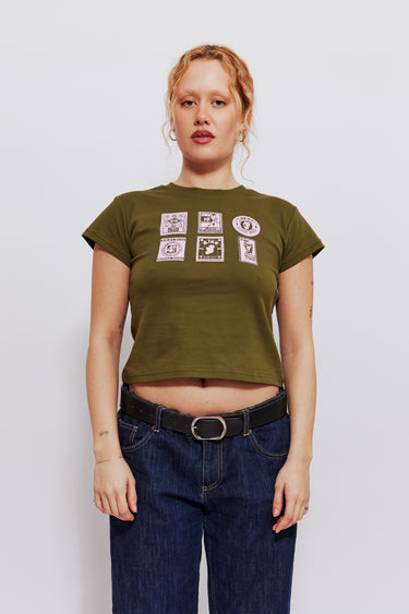 Vintage Stamp Baby Tee Green