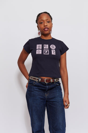 Vintage Stamp Baby Tee Navy