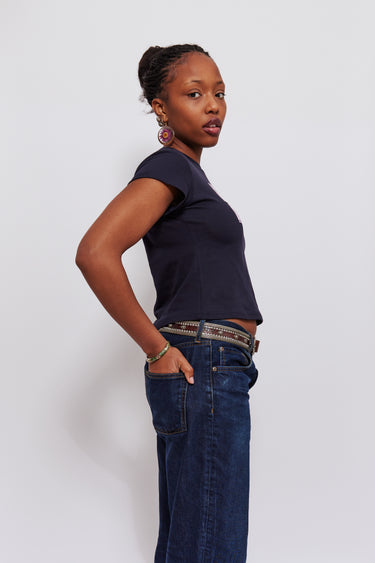 Vintage Stamp Baby Tee Navy