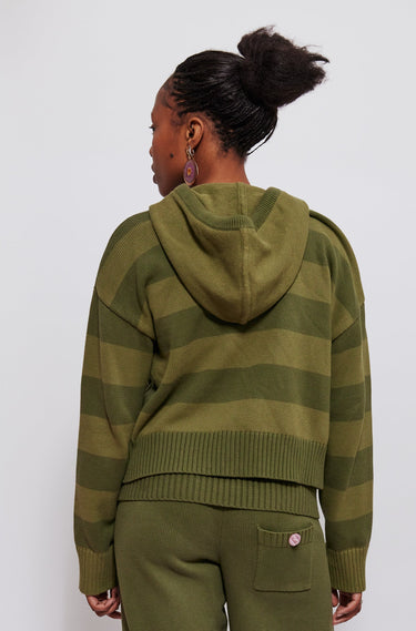 Green Striped Knit Cardigan