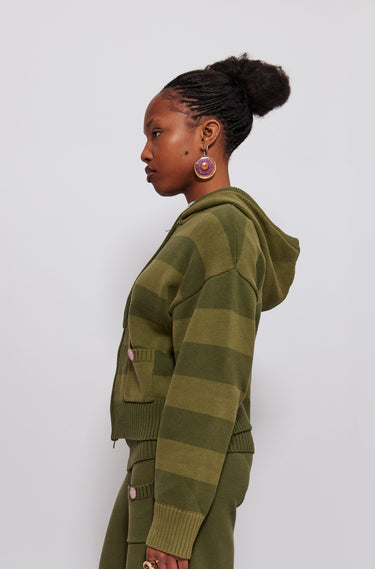 Green Striped Knit Cardigan