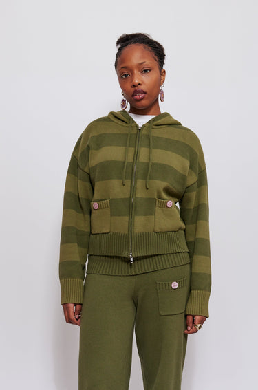 Green Striped Knit Cardigan